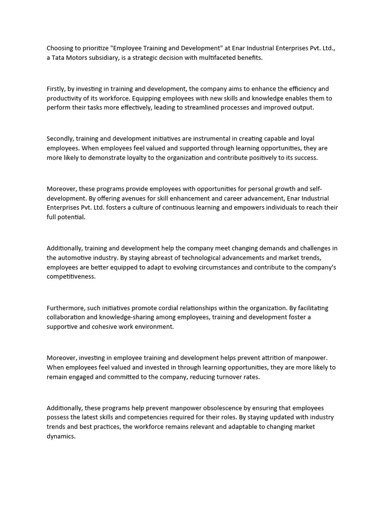 Benefits of Employee Training at Enar | PDF
