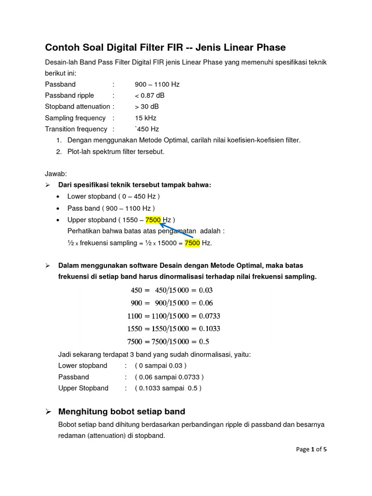Contoh Soal Desain Band Pass Filter Digital FIR Dengan Metode Optimal ...