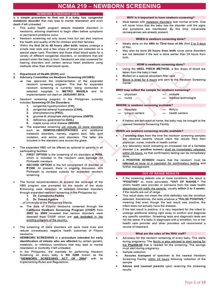 Expanded Newborn Screening in the Philippines | PDF | Phenylalanine ...
