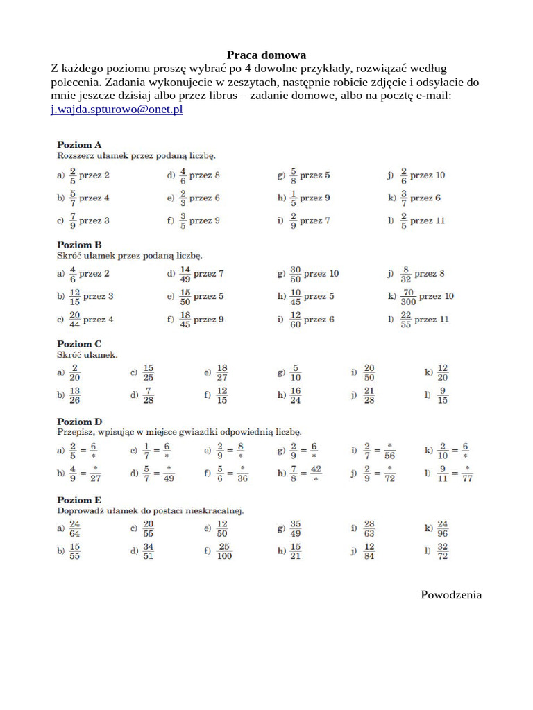 Skracanie I Rozszerzanie Ułamków Zadania Klasa 4 - Rozszerzanie I Skracanie Ułamków | PDF