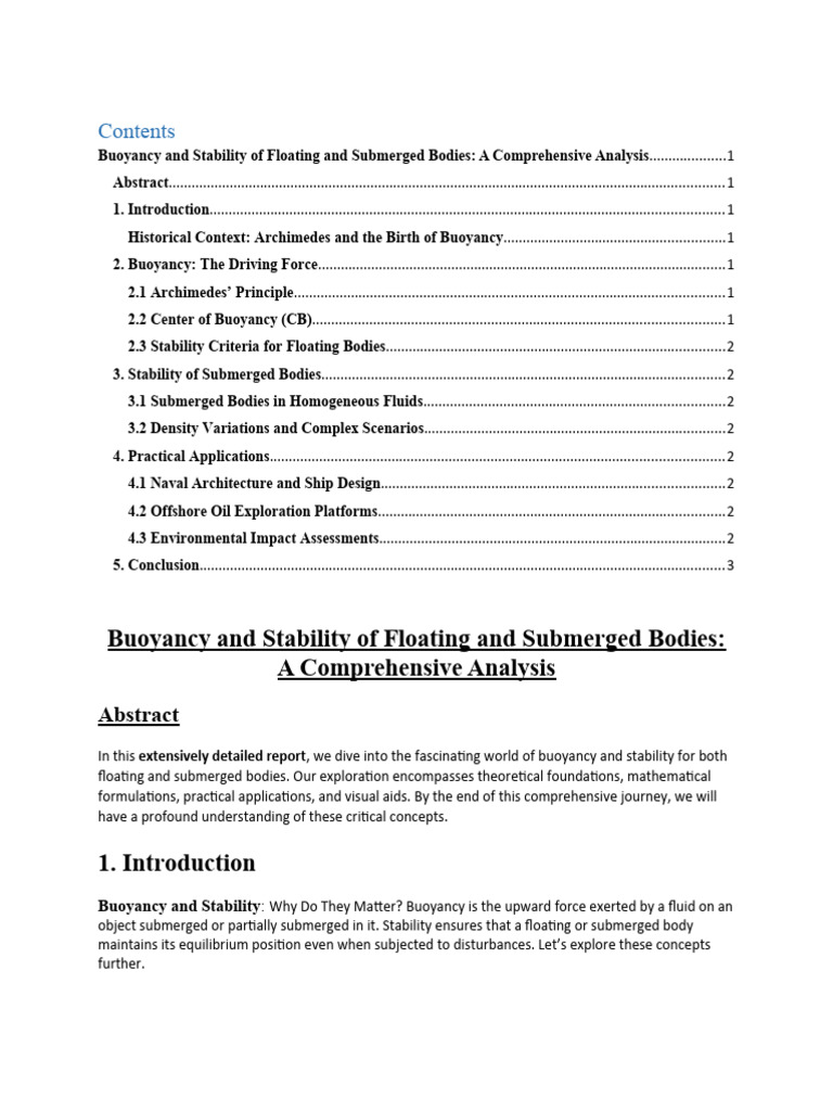 Buoyancy and Stability of Floating and Submerged Bodies | PDF ...