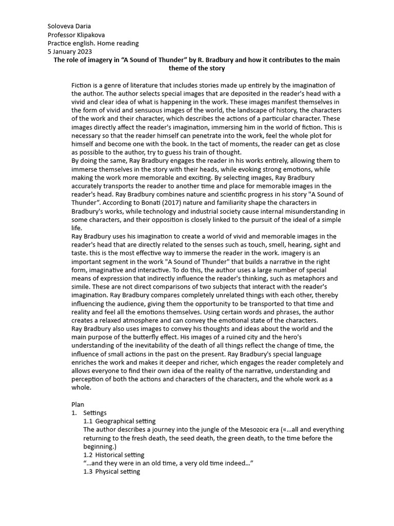 Imagery and Themes in "A Sound of Thunder" | PDF | Imagination | Thought