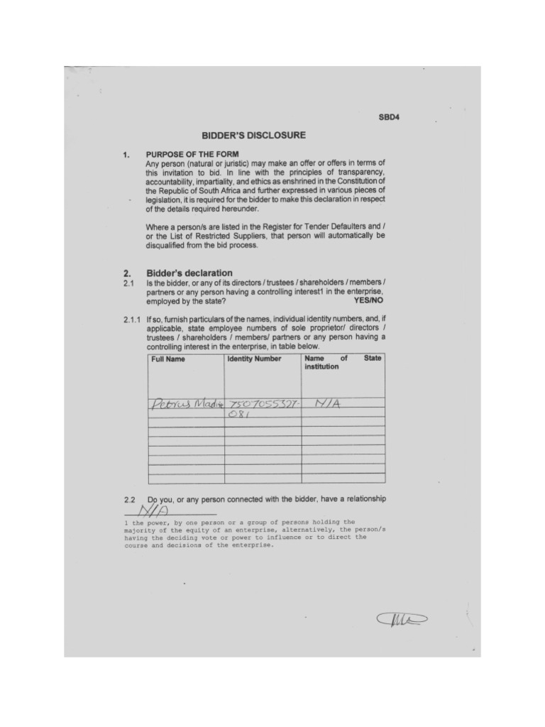 Biders Disclosure SBD4 | PDF