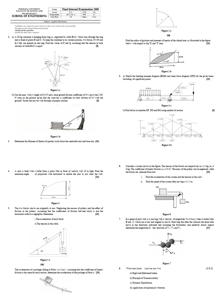 Applied Mechanics Exam Questions 2023 | PDF | Friction | Continuum ...