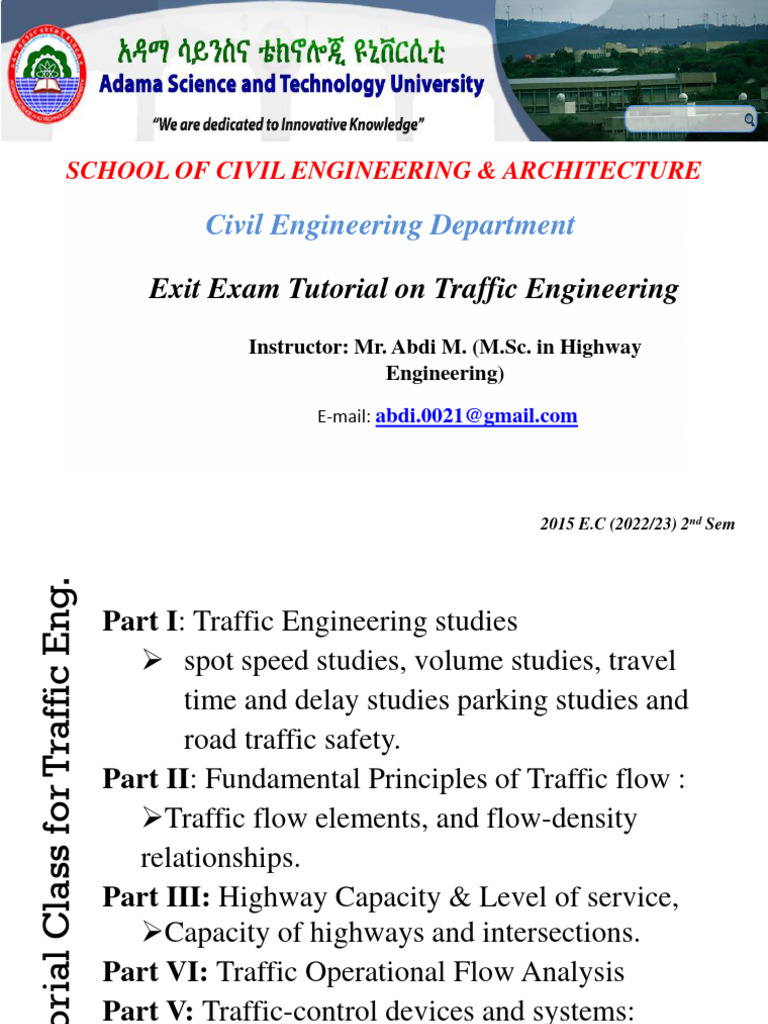 Traffic Engineering Exam Tutorial Guide | PDF | Traffic | Parking