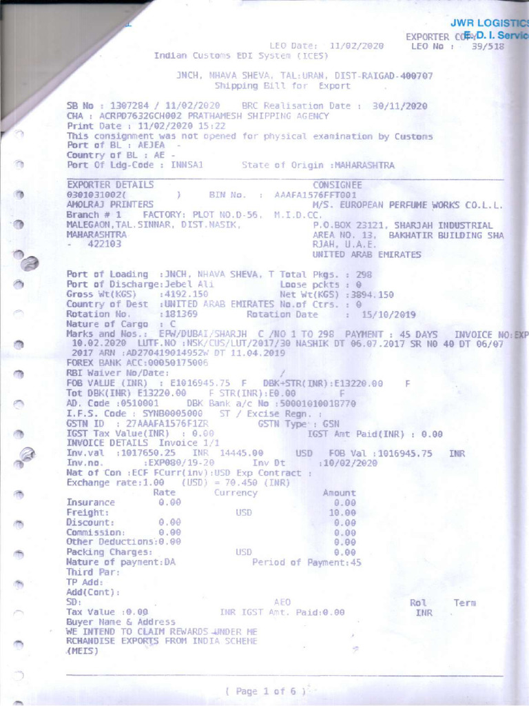 Exp 080 Shipping Bill | PDF