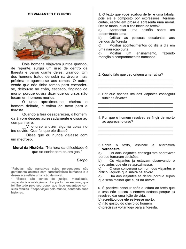 A Fábula do Urso e os Viajantes | PDF | Fábula