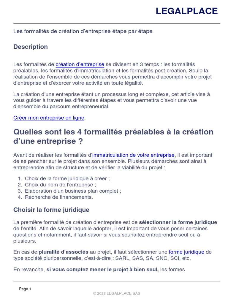 Formalités de création d'entreprise détaillées | PDF | Micro ...