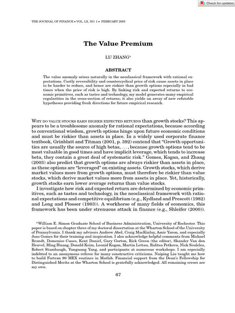 Understanding the Value Premium | PDF | Risk Premium | Option (Finance)
