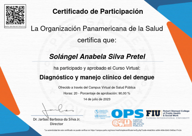 Certificado Curso Dengue - Solángel Silva | PDF