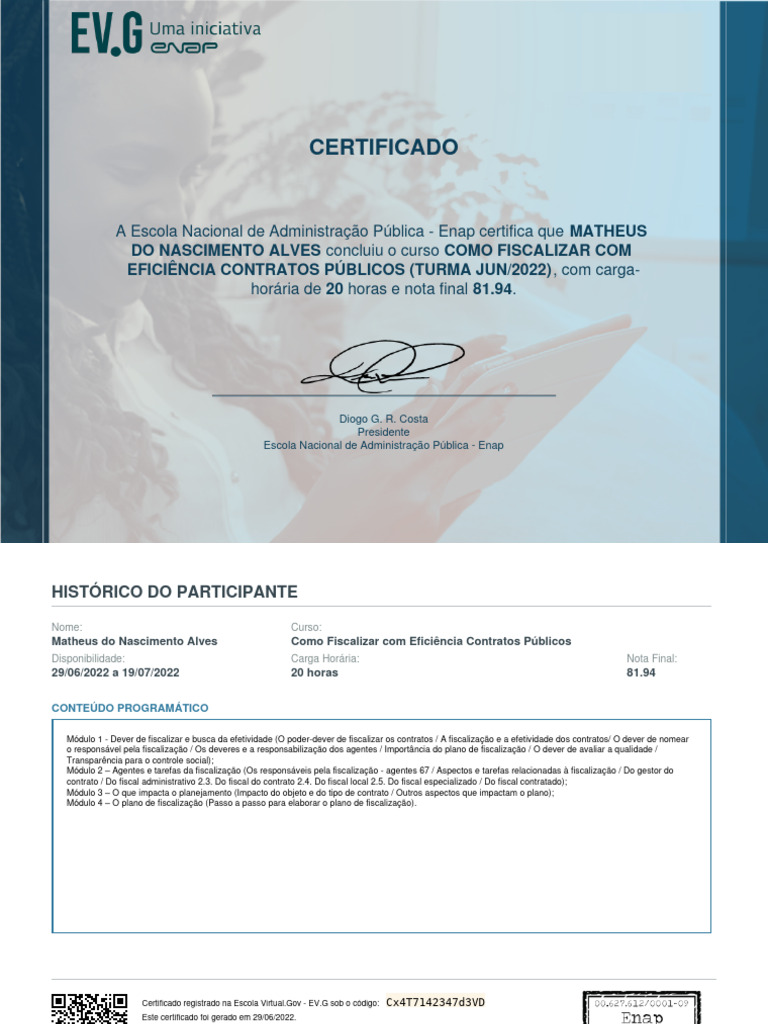 Certificado de Curso em Fiscalização Pública | PDF