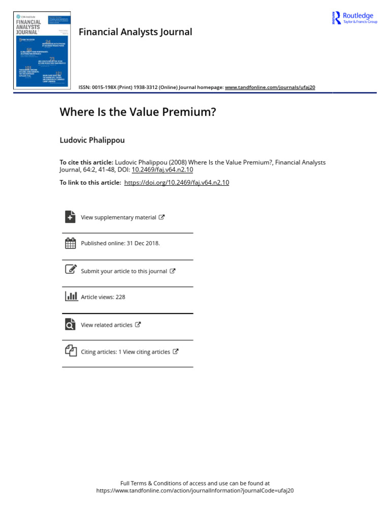 Where Is The Value Premium | PDF | Arbitrage | Stocks