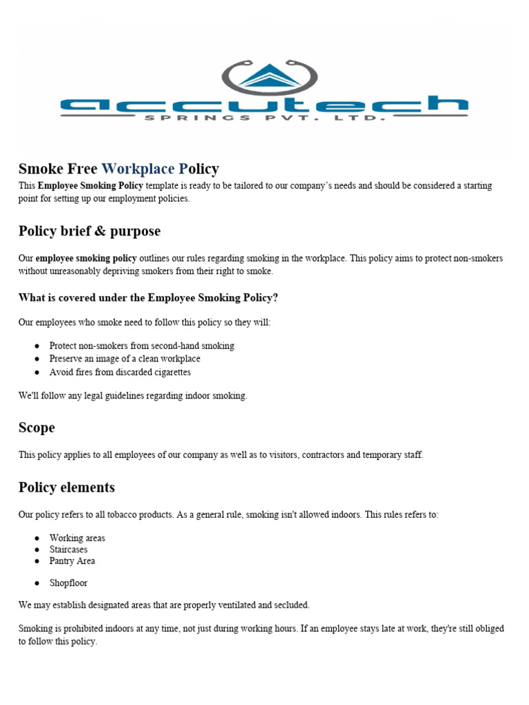 sample tobacco free workplace policy Smoking Regulatory Considerations For Giving Non-Smokers