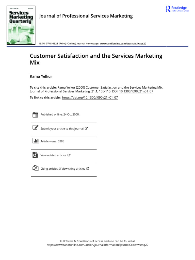 Customer Satisfaction in Services Marketing | PDF | Marketing ...