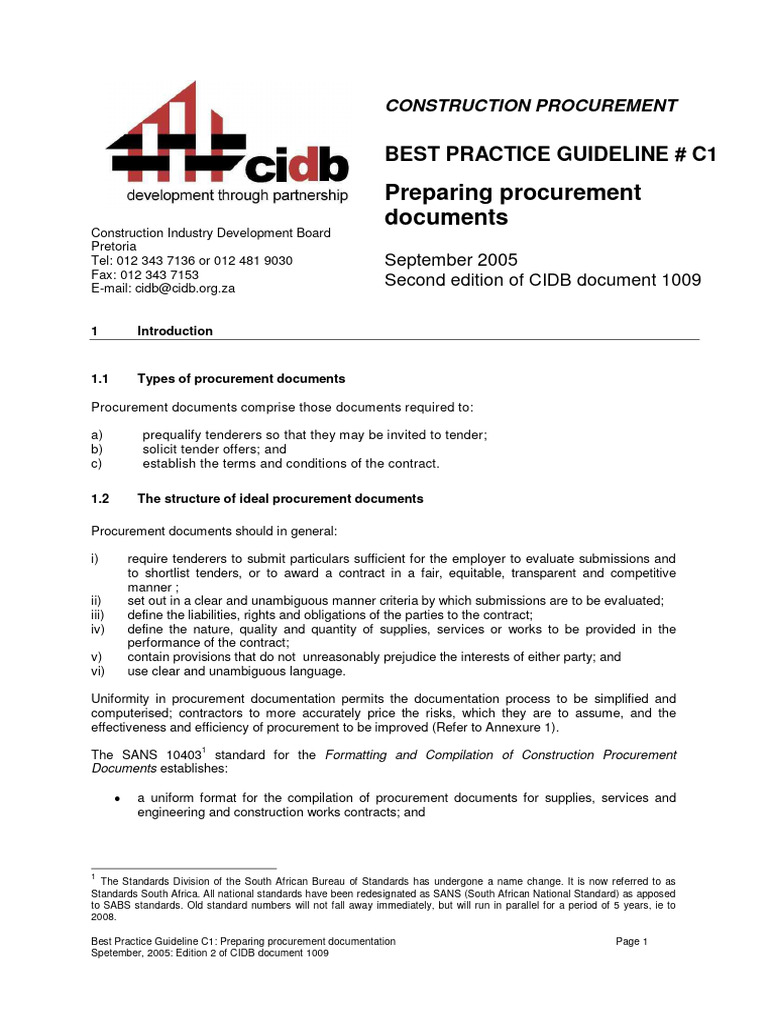 CIDB Procurement Documentation Guide | PDF | Procurement ...