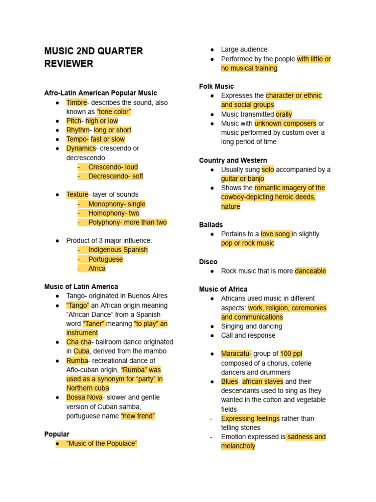 Music 2ND Quarter Reviewer | PDF | Eating | String Instruments