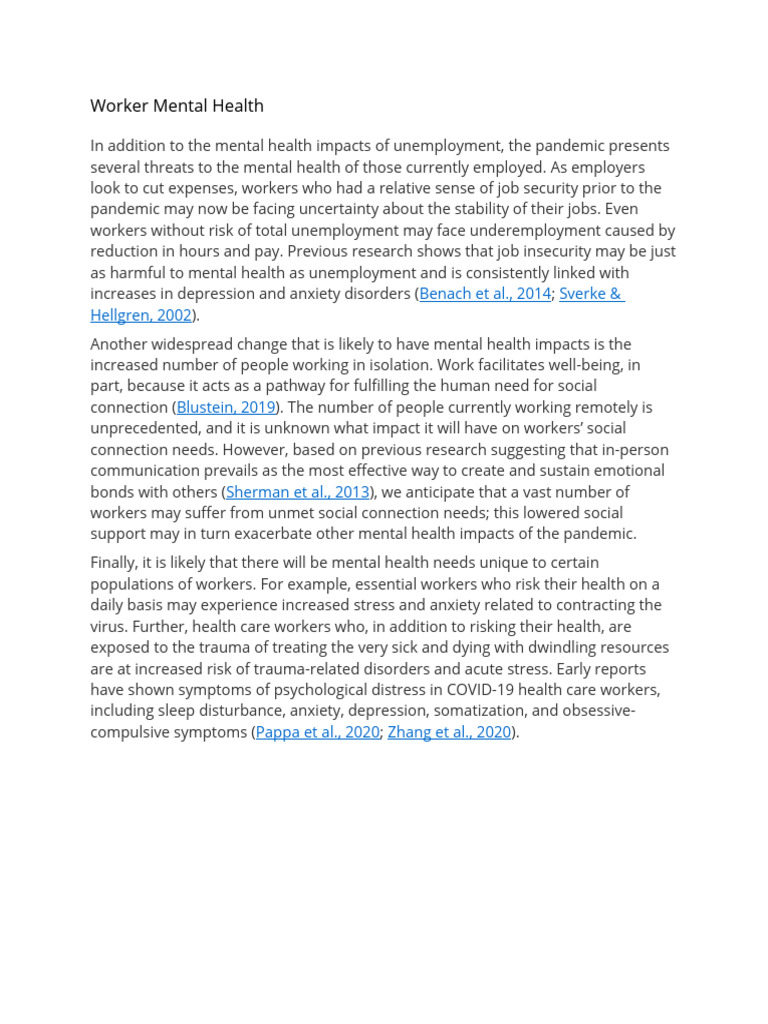 Worker Mental Health | PDF