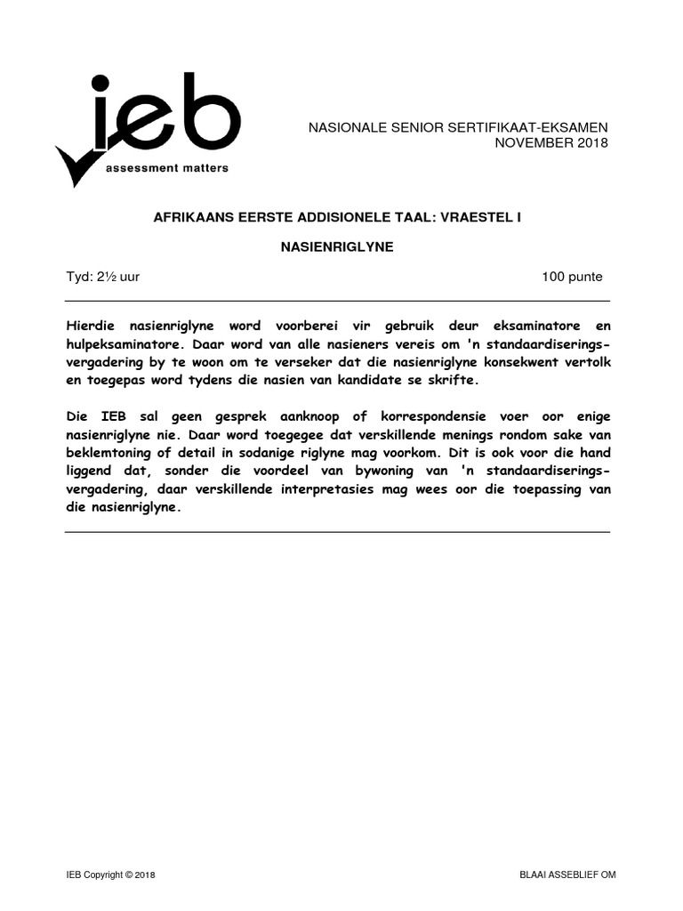 Afrikaans Fal P1 Memo 2018 Pdf