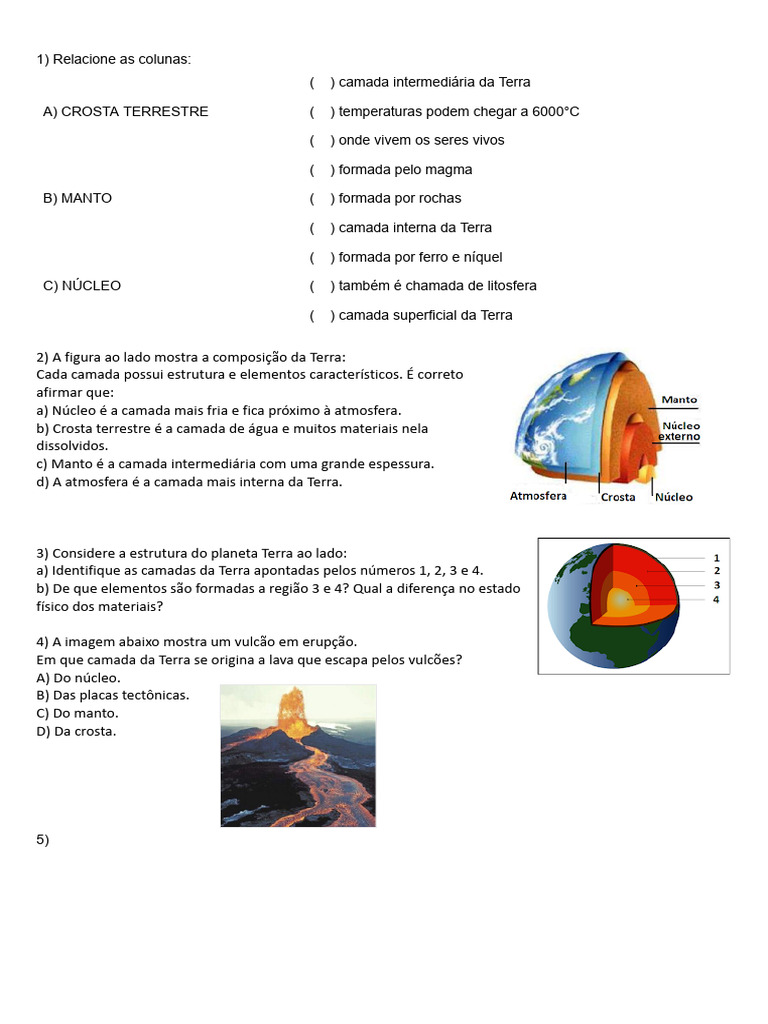 Atividades sobre a Crosta Terrestre | PDF