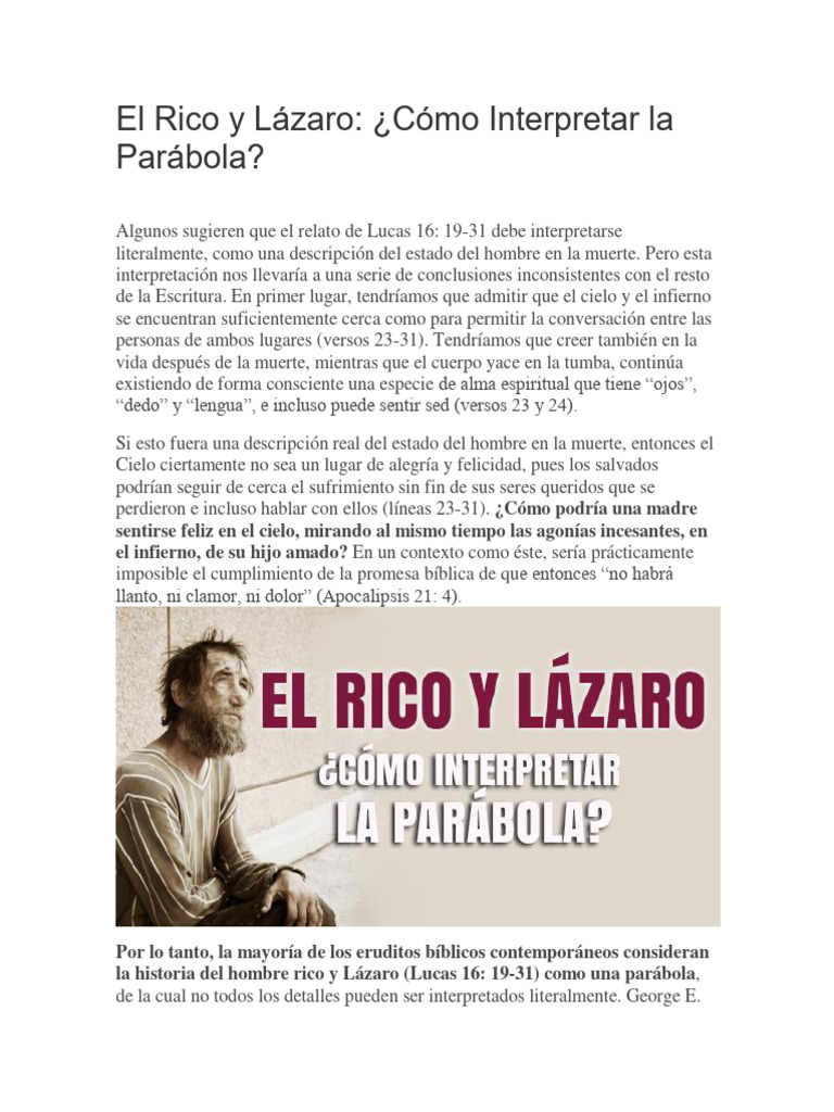 El Rico y Lázaro | PDF | Infierno | Creencia religiosa y doctrina