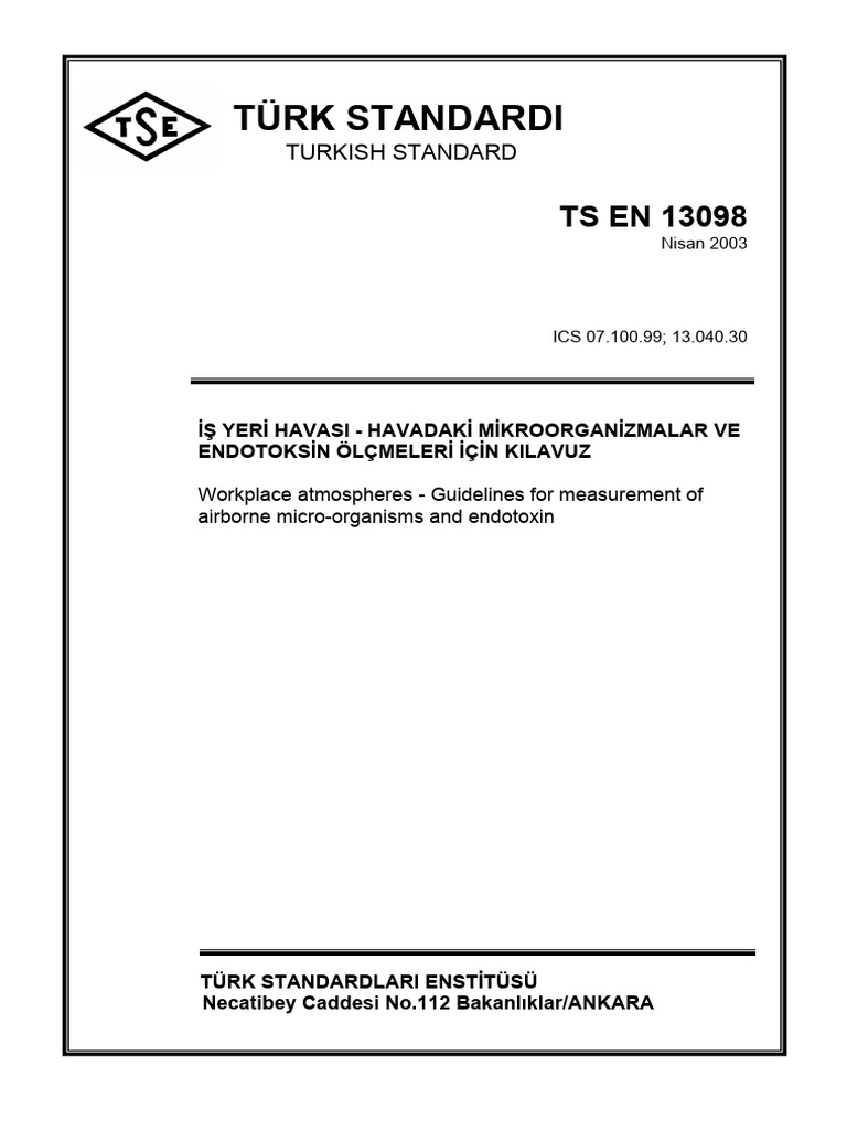 TS EN 13098 İşyeri Havasında Mikroorganizmalar Ölçümü Metodu | PDF