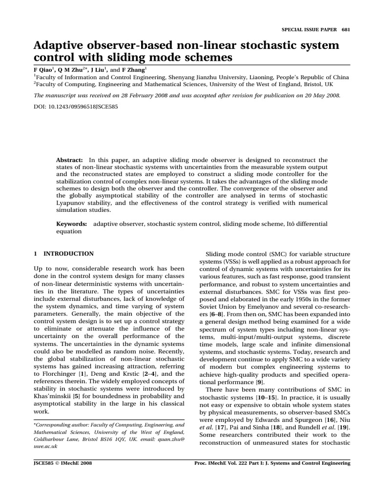 Adaptive Sliding Mode Control for Stochastic Systems | PDF | Control ...