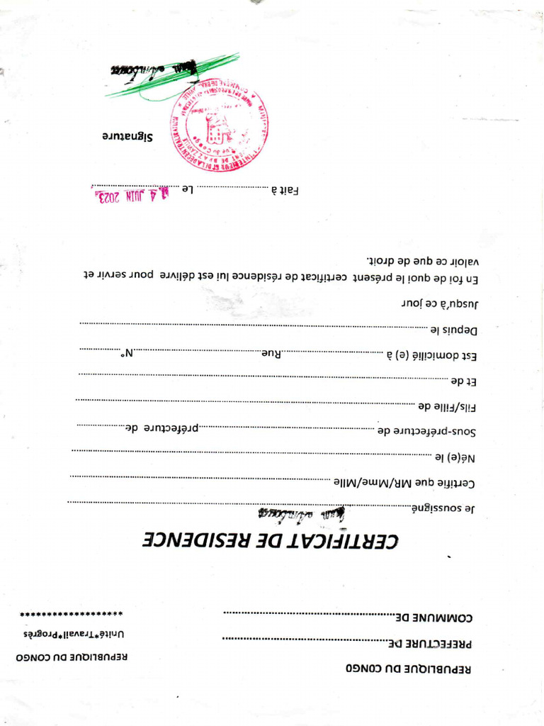 formulaire certificat de residence PDF