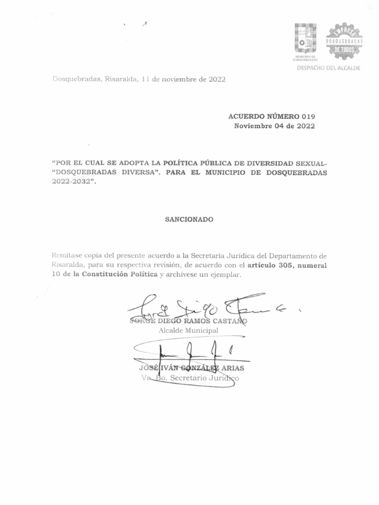 Acuerdo Numero 019 de Noviembre 04 de 2022 - DS | PDF