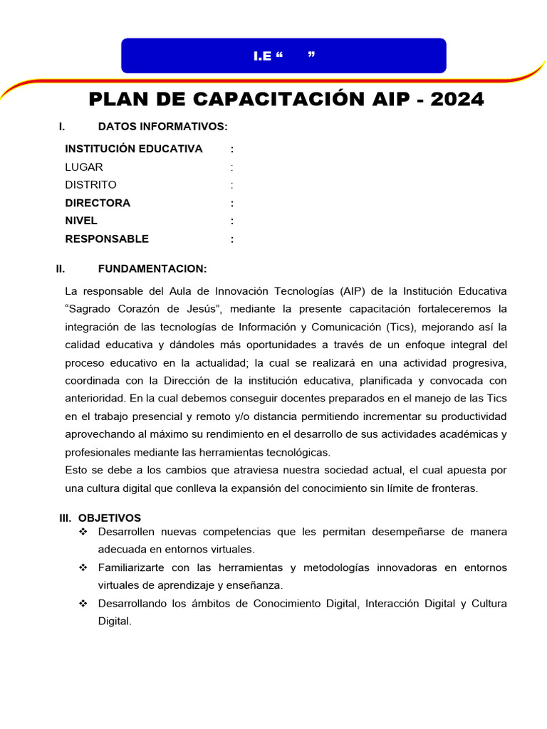 Plan de Capacitación AIP 2024 | PDF | Tecnología de información y ...