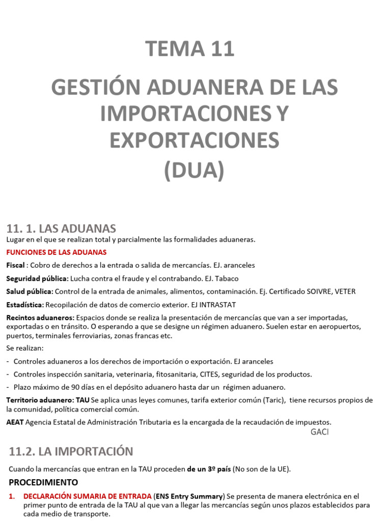 Tema 7 Gaci Gestión Aduanera Pdf Aduana Arancel