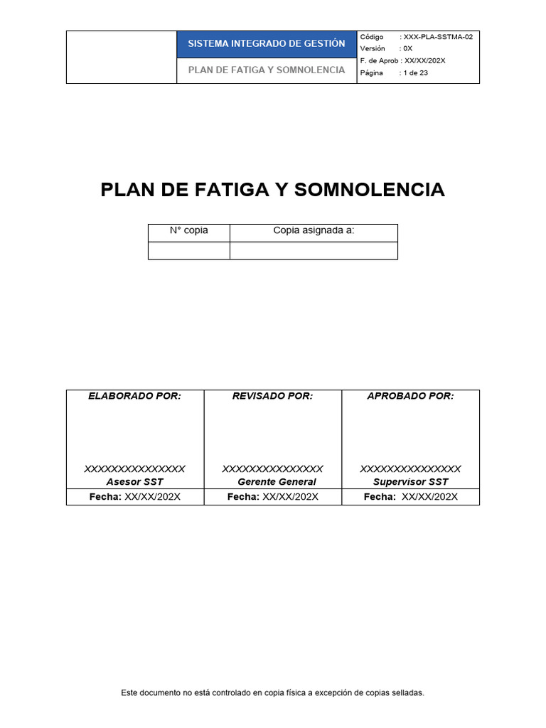 Plan de Gestión de Fatiga y Somnolencia | PDF | Alimentos | Dormir