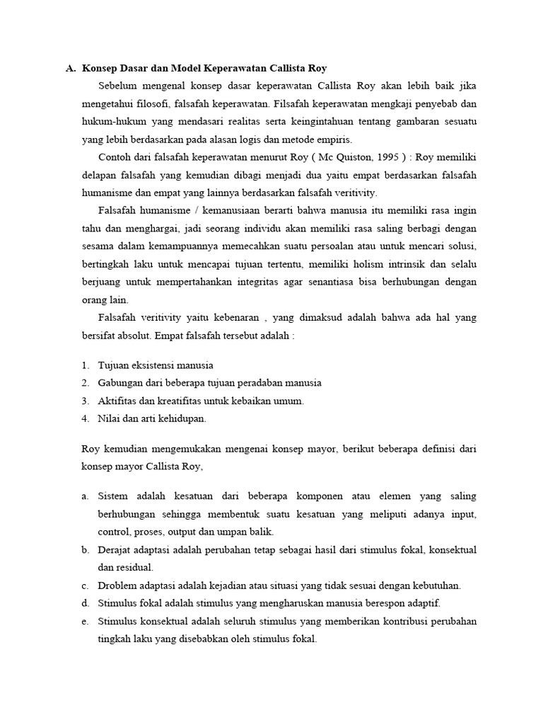 Falsafah Veritivity dalam Keperawatan Roy | PDF