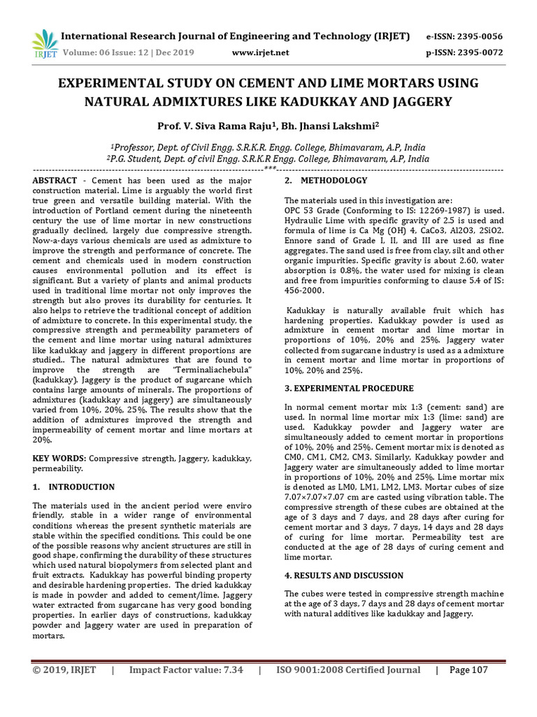 Cement and Lime Mortars with Natural Admixtures | PDF | Mortar (Masonry ...