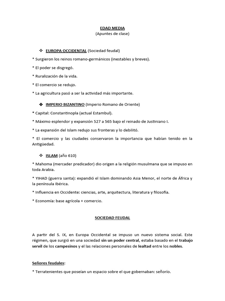 Historia de la Edad Media en Europa | PDF | Feudalismo | imperio Bizantino