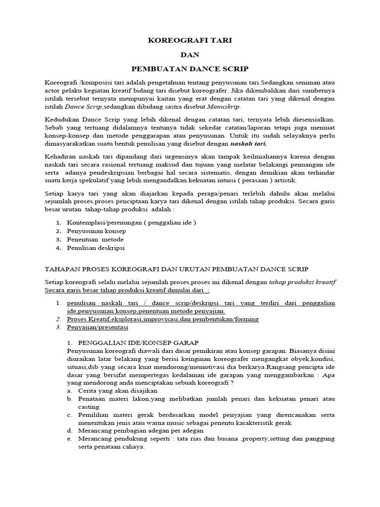 Koreografi Dan Pembuatan Dance Script | PDF