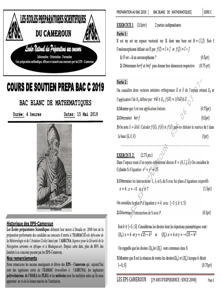 Bac Blanc EPSC 2019 - Maths Tle C Final+ | PDF