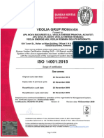 Certificate ISO 14001 Grup Veolia Din Romania Apa Nova Bucuresti