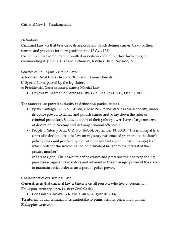 Criminal Law I Notes | PDF | Crimes | Crime & Violence