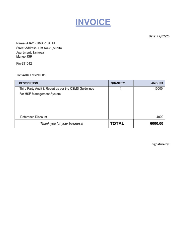 Invoice for HSE Audit Services | PDF