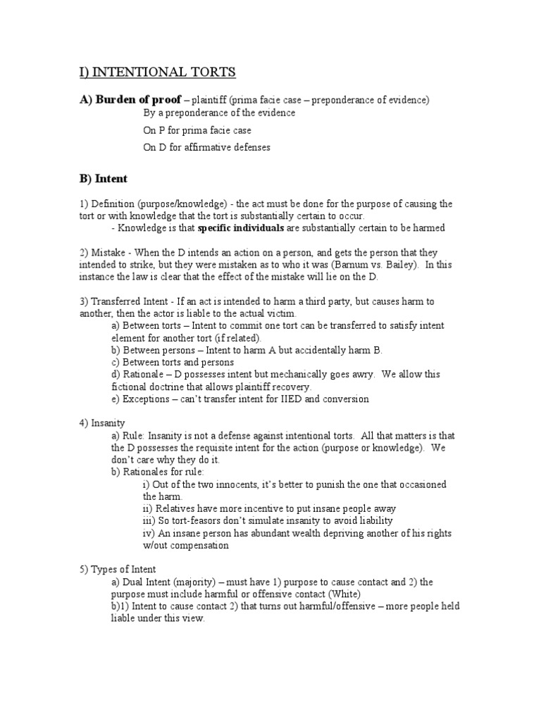Understanding Intentional Torts and Liability | PDF | Conversion (Law ...