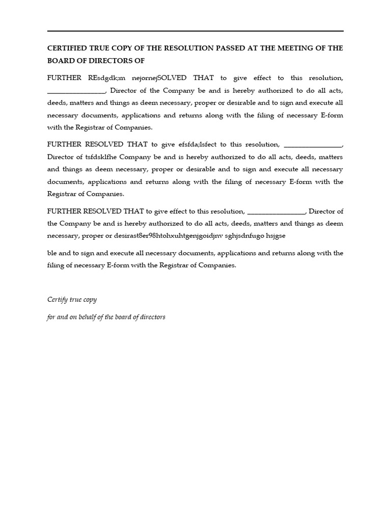 Board Resolution Authorization Document | PDF