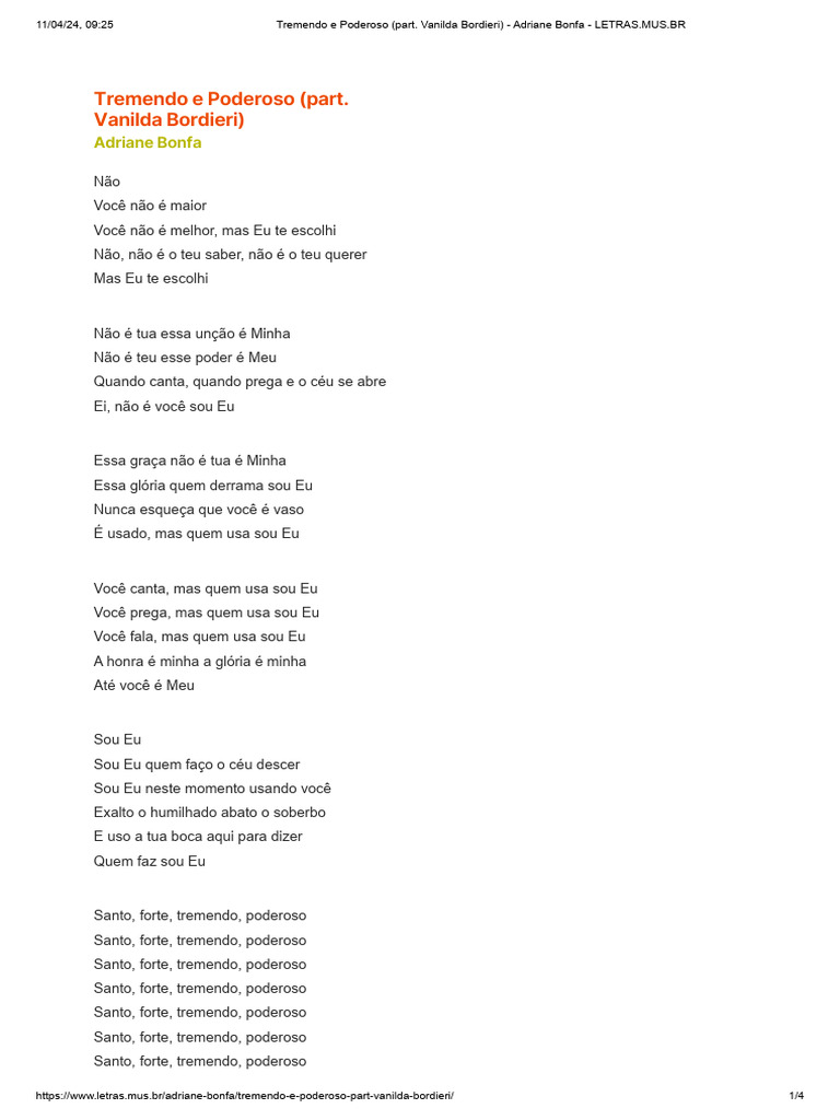 Tremendo e Poderoso (Part. Vanilda Bordieri) - Adriane Bonfa | PDF | Deus