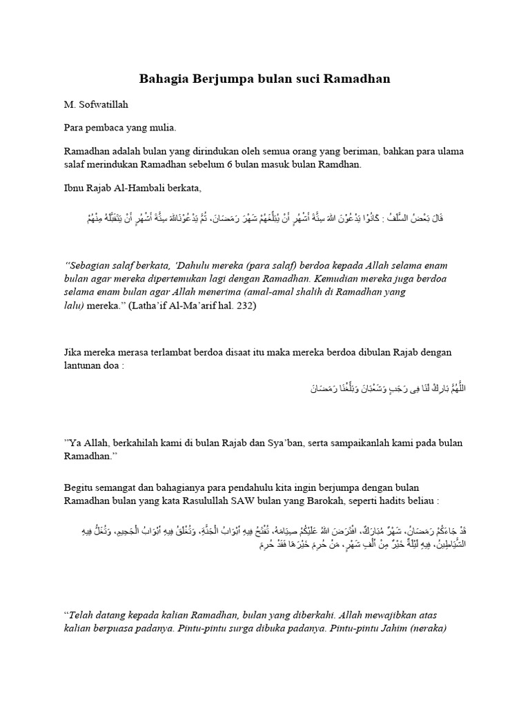 Sofwatillah Bahagia Berjumpa Bulan Suci | PDF | Agama & Spiritualitas