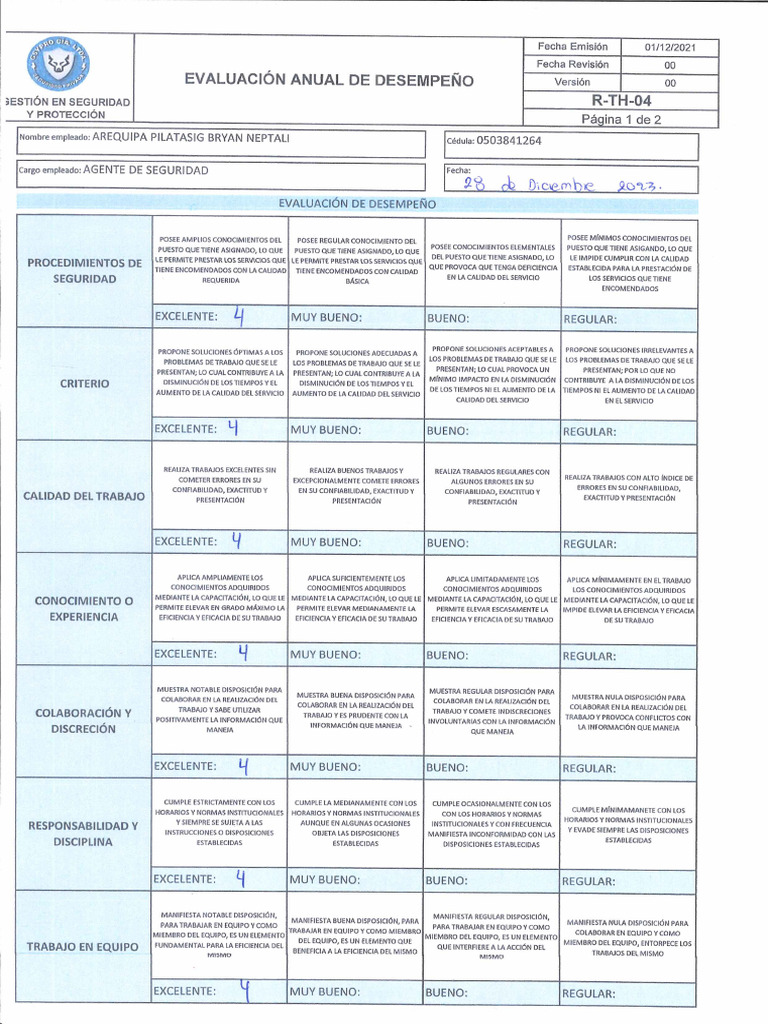 EVALUACIÓN ANUAL DE DESEMPEÑO | PDF