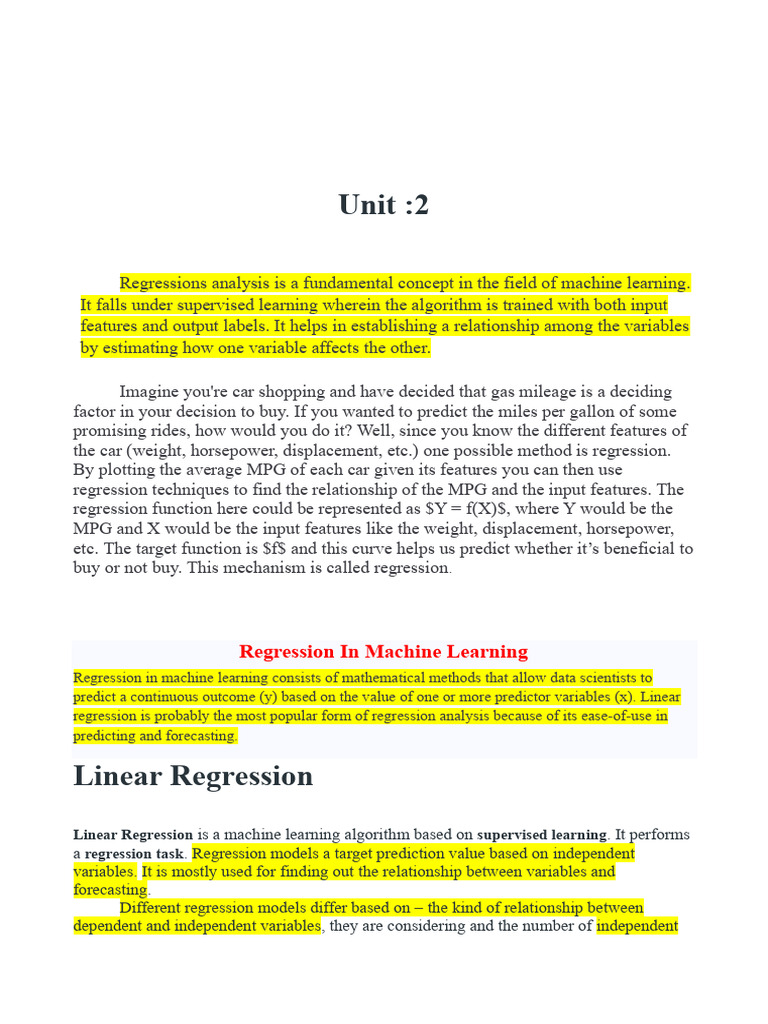 Unit2 | PDF | Linear Regression | Machine Learning