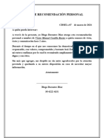 Carta de Recomendacion Personal para Llenar