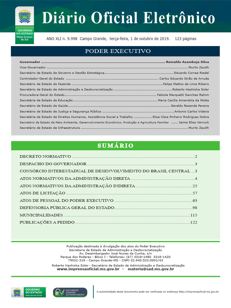 Atos do Poder Executivo de MS - Outubro 2019 | PDF | Eleições ...