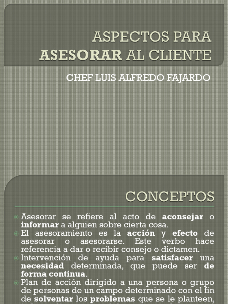Aspectos Para Asesorar Al Cliente Pdf Café Cliente
