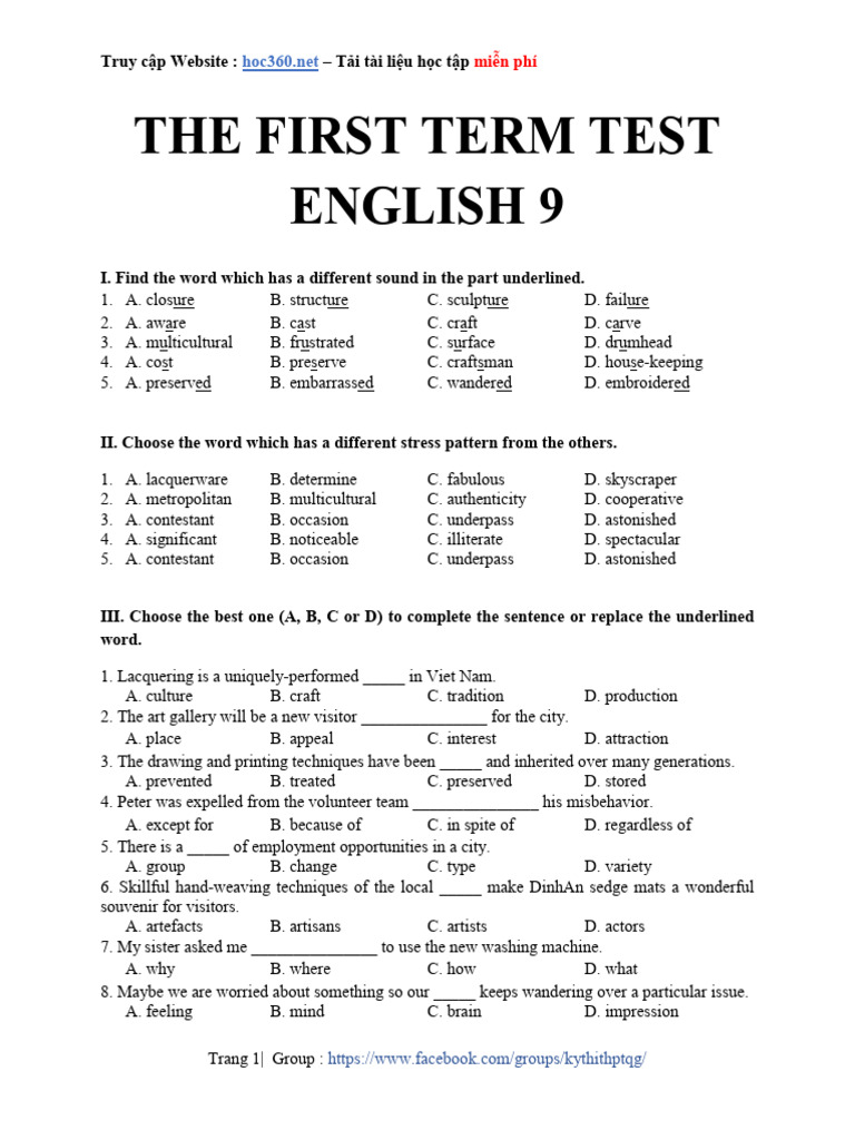English 9 First Term Test Document | PDF | Adolescence