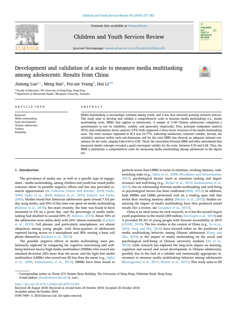 Media Multitasking Scale for Adolescents | PDF | Validity (Statistics ...